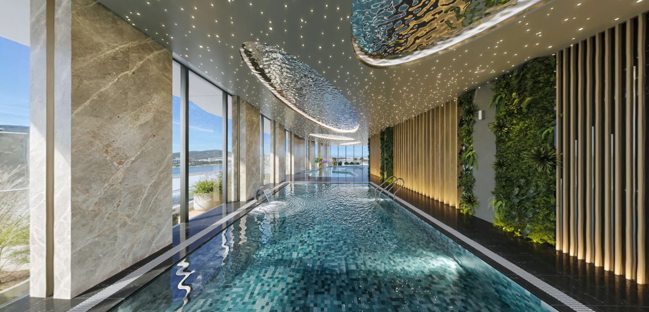 Luxurious Indoor Pool with Waterfalls