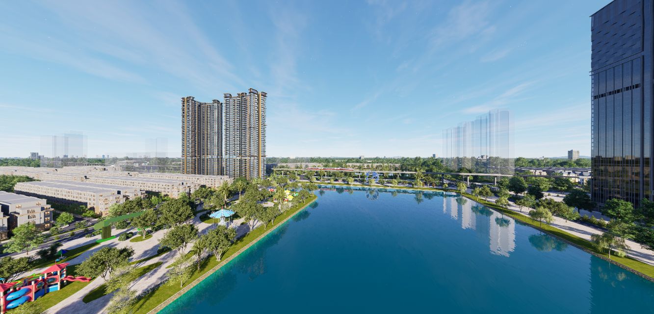 Urban Waterfront Skyline in Winter