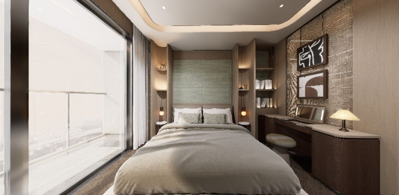 Modern Bedroom with Balcony View