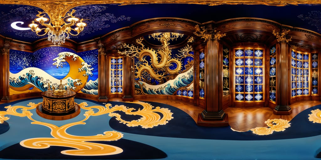 Indigo Dragon: A Baroque Ukiyo-e Dreamscape